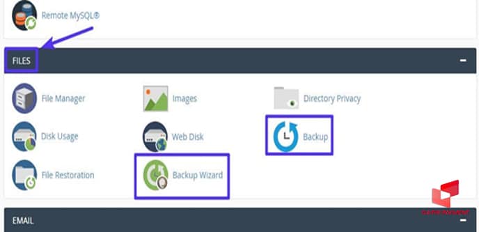 قسمت Files به دنبال گزینه‌های Backup یا Backup Wizard