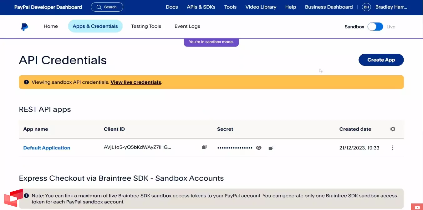 بررسی وضعیت SandBox در مراحل ساخت درگاه پی پال