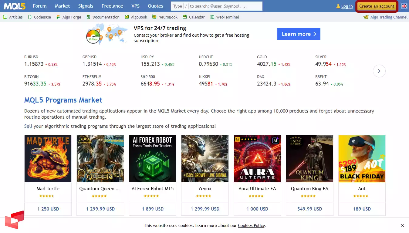 صفحه اصلی سایت MQL5.com