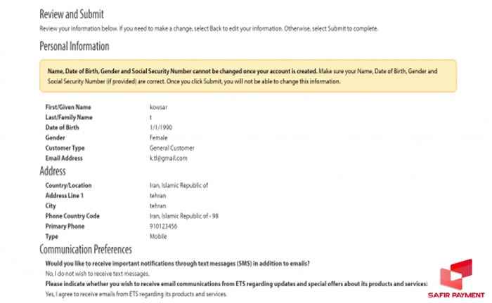 اطلاعات وارد شده را مجددا بررسی نمایید