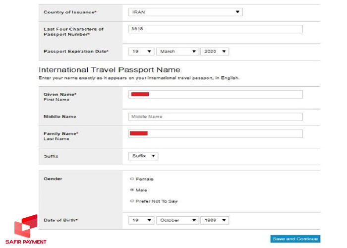 اطلاعات گذرنامه را وارد کنید