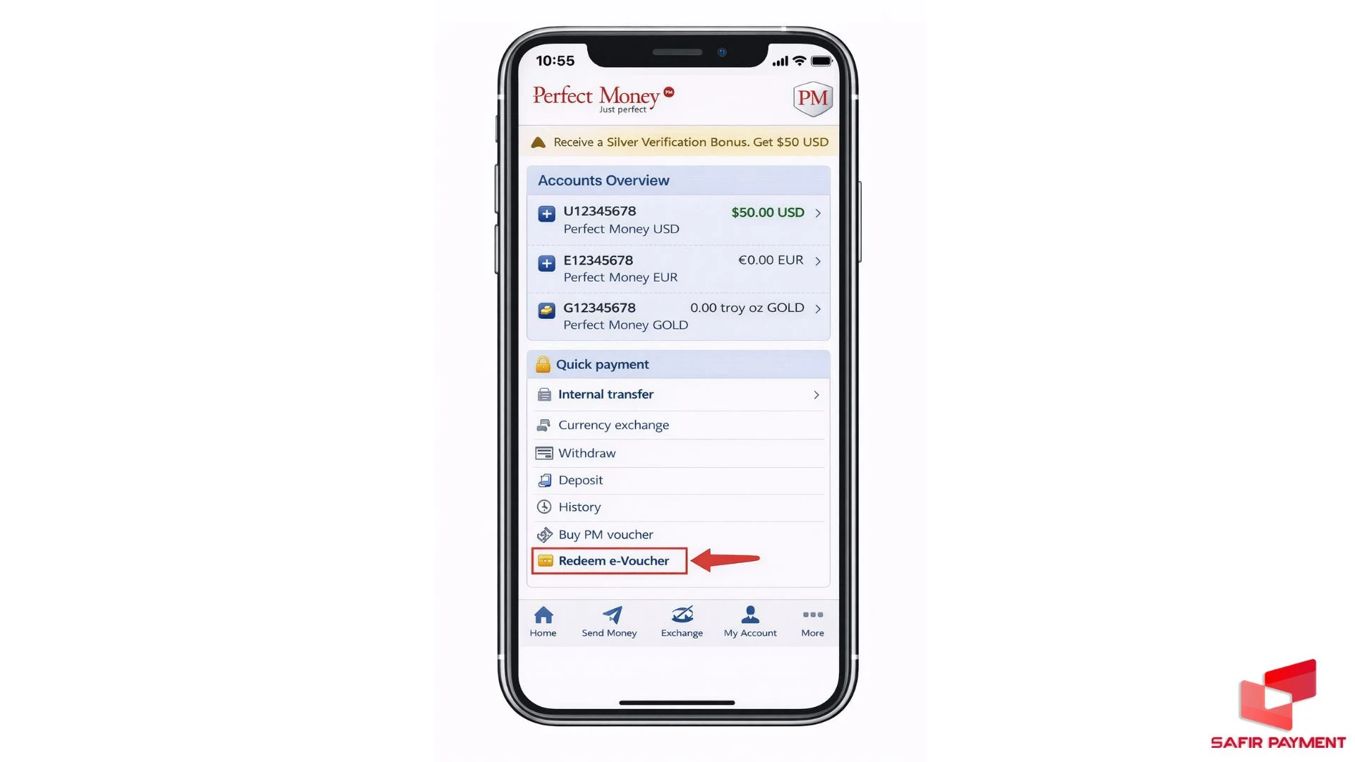 مرحله دوم در شارژ حساب پرفکت مانی با ووچر کد انتخاب گزینه ووچر است.