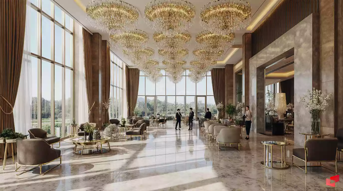لابی مجلل و باشکوه در هتل ده ستاره
