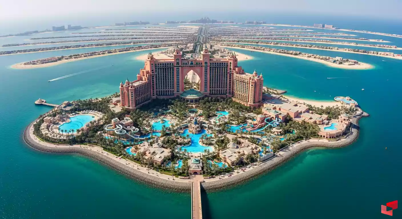 نمای هوایی از هتل آتلانتیس دبی در جزیره نخل جمیرا
