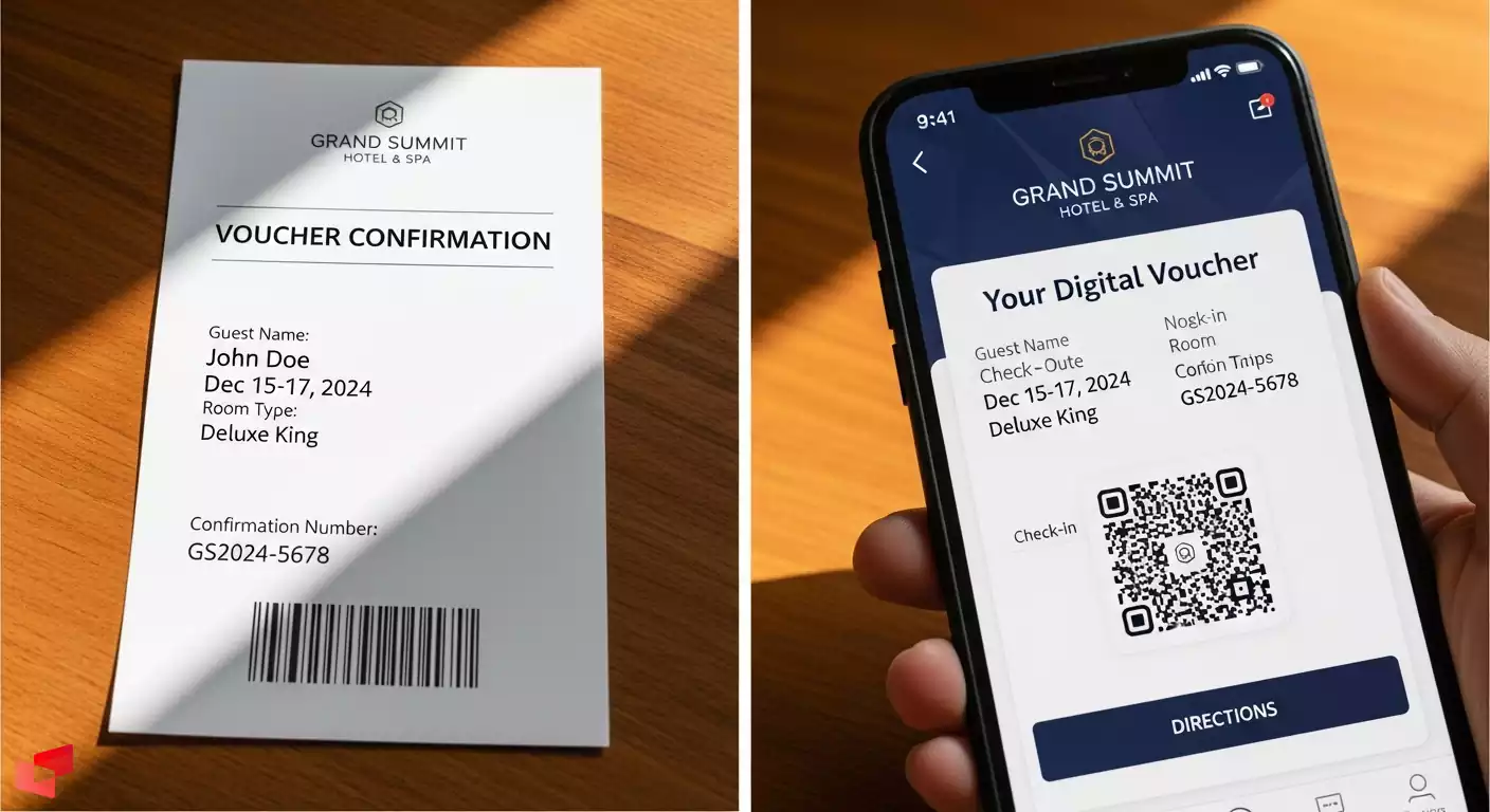 تصویر مقایسه واچر هتل چاپی و دیجیتال