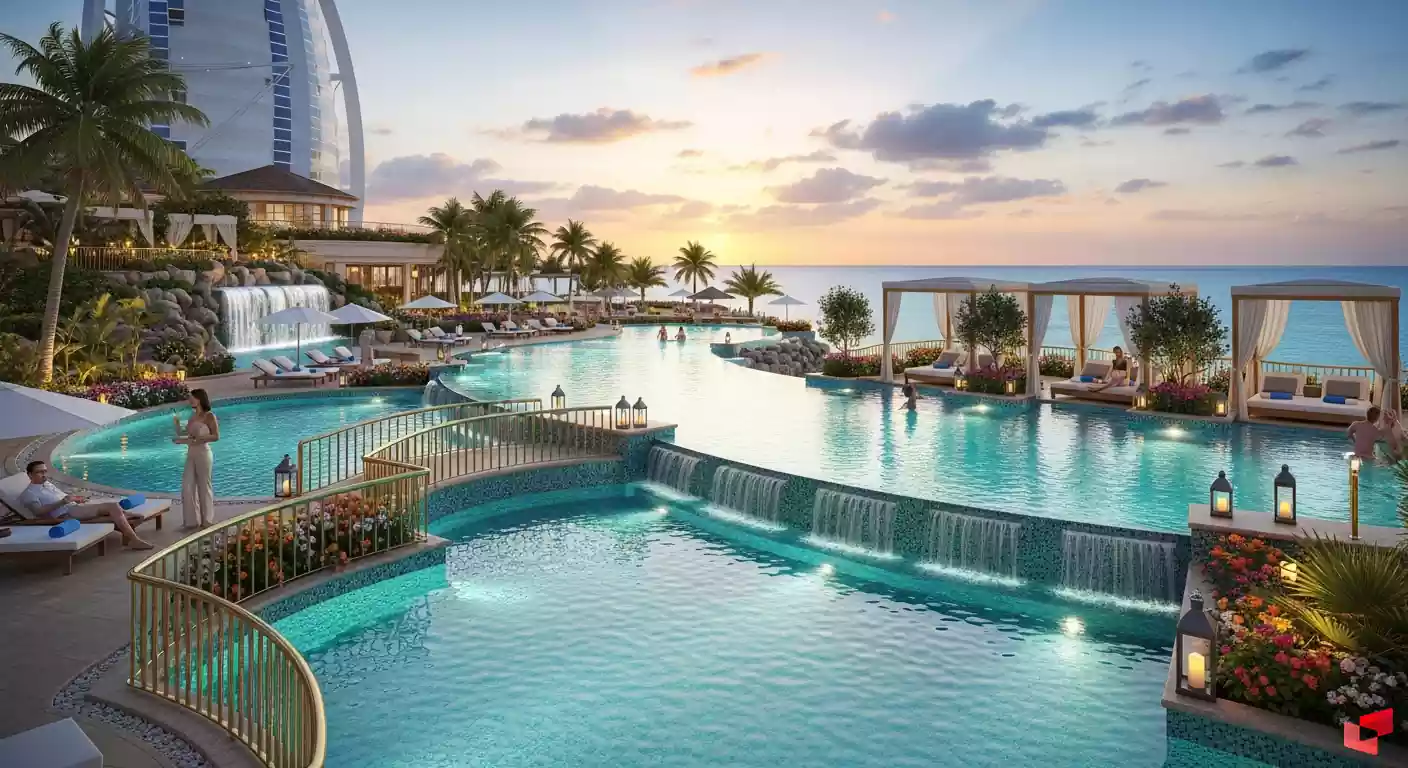 تصویر استخر روباز در تنها هتل ۹ ستاره جهان