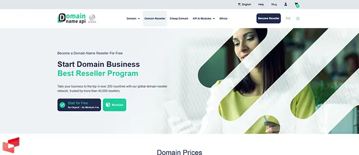 صفحه اصلی سایت Domainnameapi برای خرید دامنه