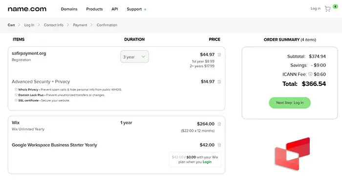 پرداخت هزینه خرید از سایت name.com