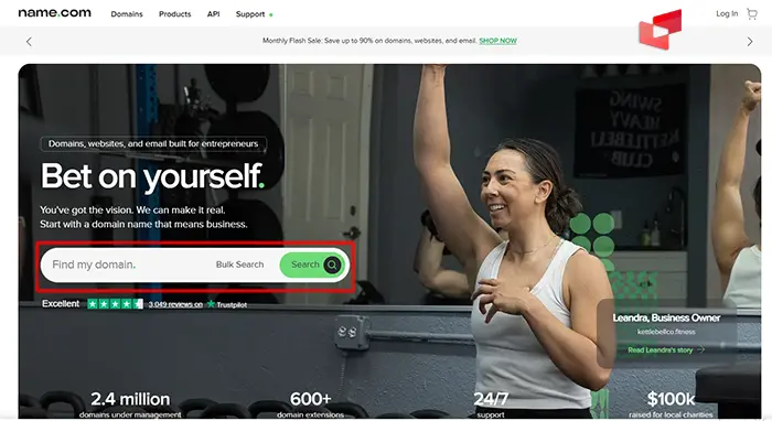 مراحل ثبت دامنه در سایت Name.com با جستجوی نام دلخواه