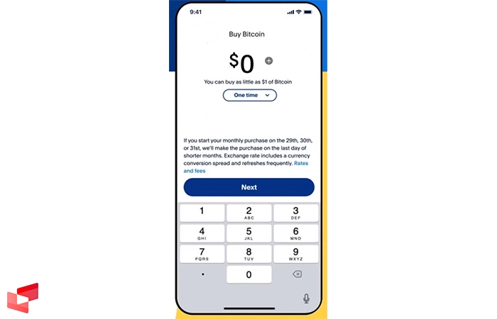 انتخاب مقدار خرید ارز دیجیتال با paypal در موبایل