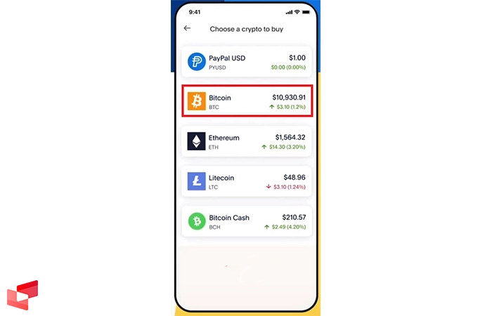انتخاب ارز مورد نظر برای خرید کریپتو با پی پال در موبایل