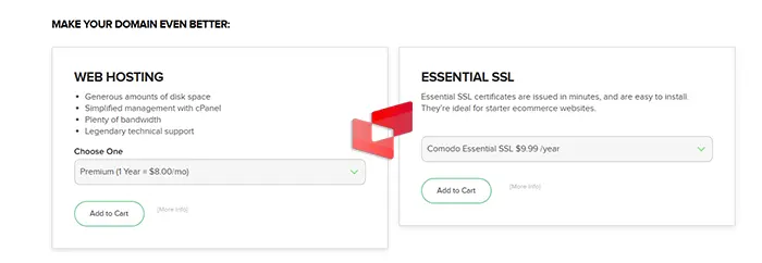 صفحه اصلی سایت Name.com همراه با گزینه‌های هاستینگ و ایمیل حرفه‌ای