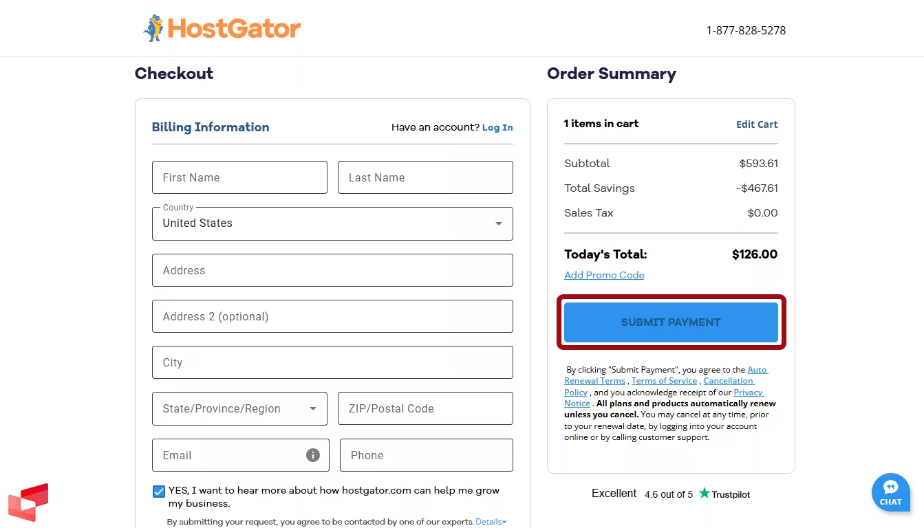 تصویر مراحل پرداخت و تکمیل خرید از سایت hostgator