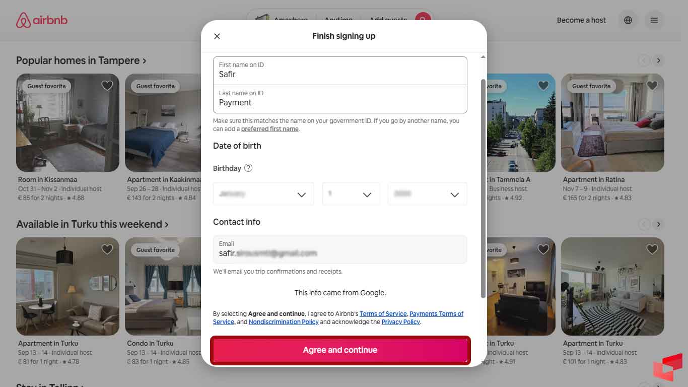 اطلاعات مورد نیاز ثبت‌نام در Airbnb