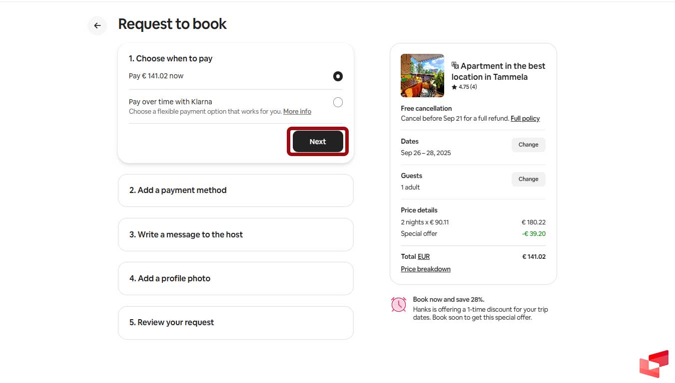 اطلاعات پرداخت Airbnb