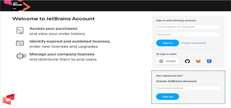 ثبت نام با ایمیل در سایت JetBrains