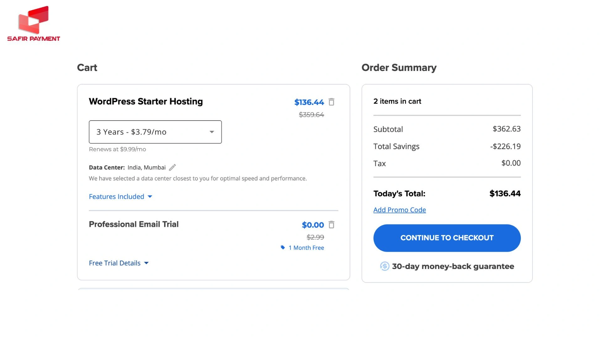 حال در سایت بلوهاست مبلغ نهایی قابل پرداخت را چک کنید.