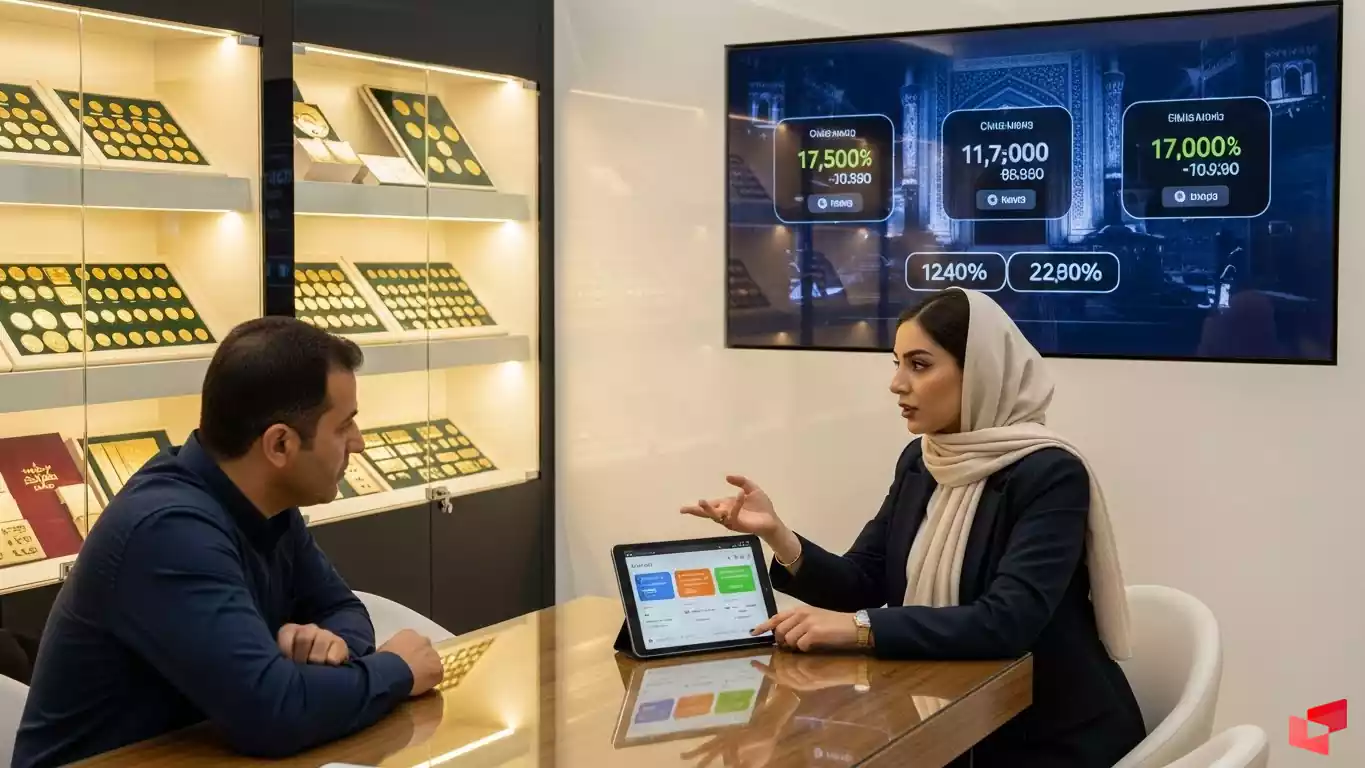  ویترین صرافی سکه با چیدمان سکه‌های یادبود و بانکی