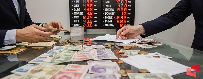 میز کارمند صرافی زاهدان هنگام تحویل دلار به مشتری