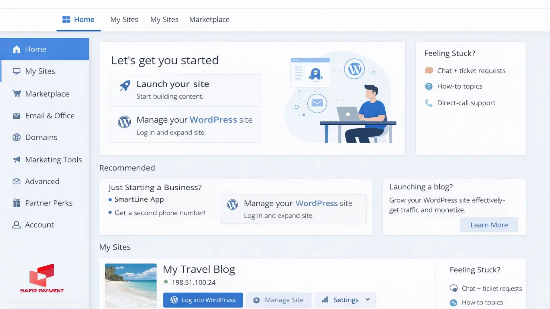 حال می توانید سایت خود را از بلوهاست راه اندازی نمایید.